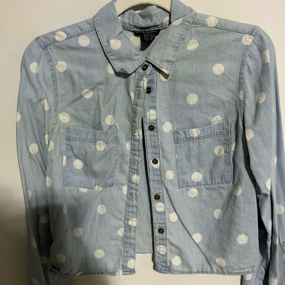 CHAMBRAY Small POLKA DOT CROPPED SHIRT - Picture 3 of 14